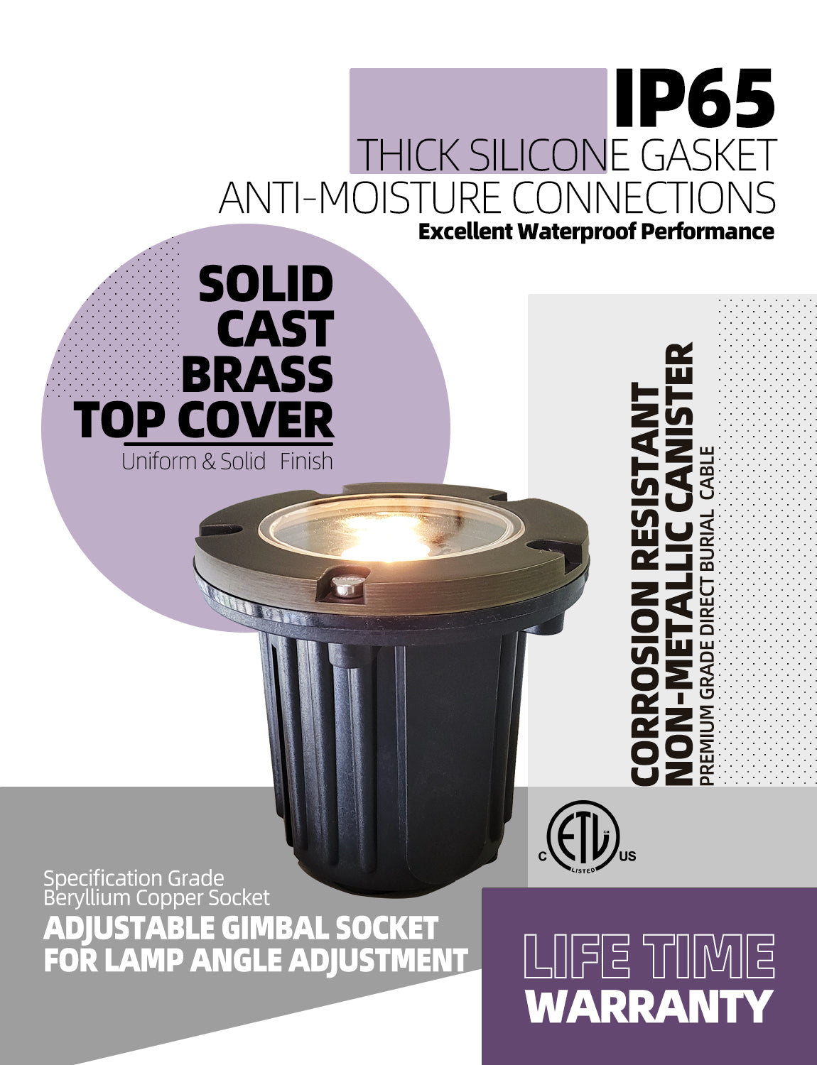 Brass inground landscape light MLR-G01 flat top for outdoor ground lighting