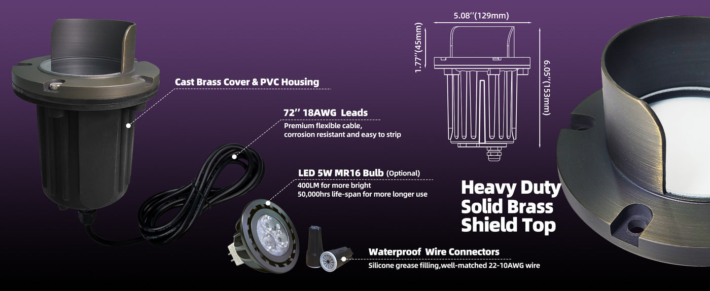 Solid brass housing detail of inground landscape light MLR-G04