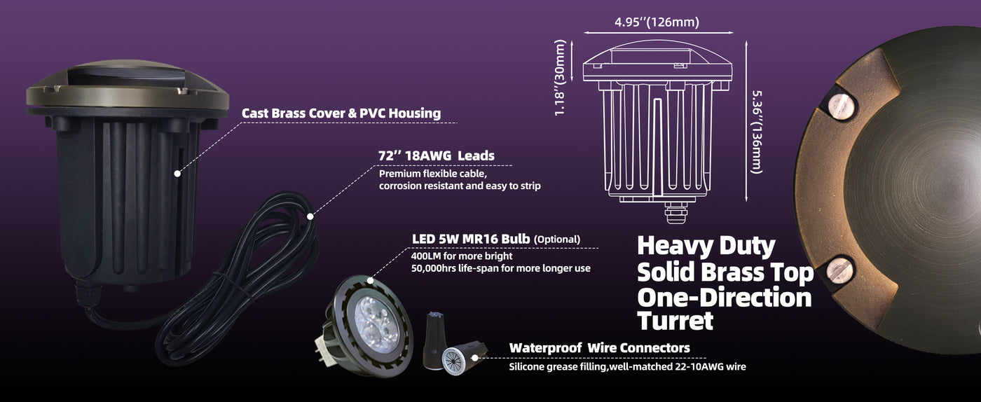 Solid brass housing detail of inground landscape light MLR-G05