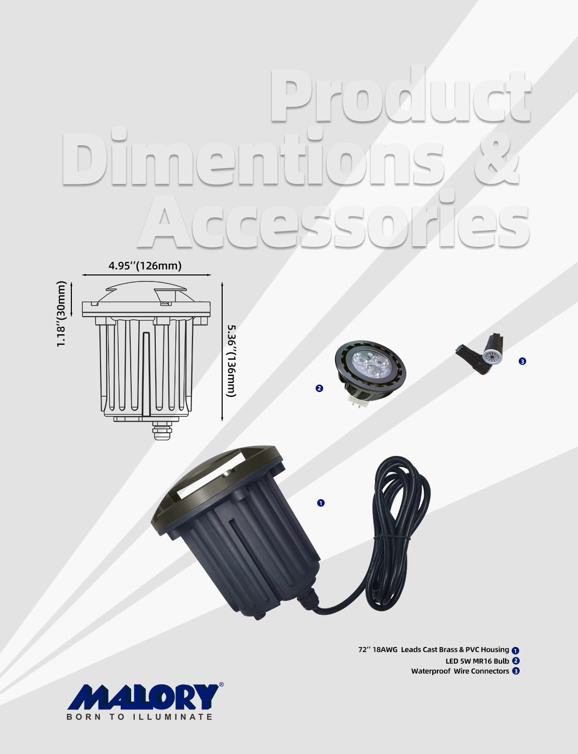 Side view of brass inground landscape light MLR-G06 fixture