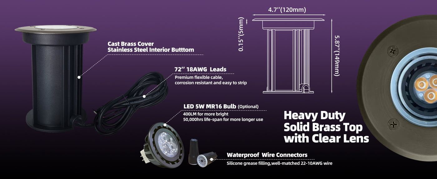 Solid brass housing detail of inground landscape light MLR-G08