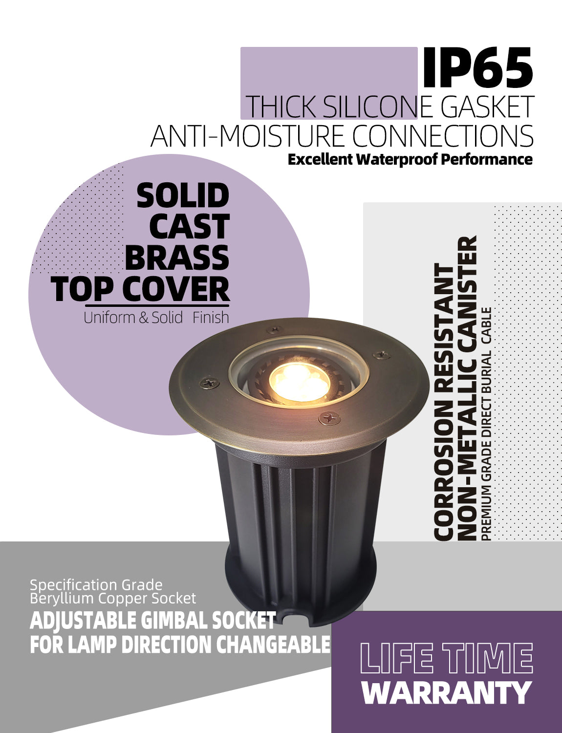 Brass inground landscape light MLR-G08 open top for outdoor ground installation