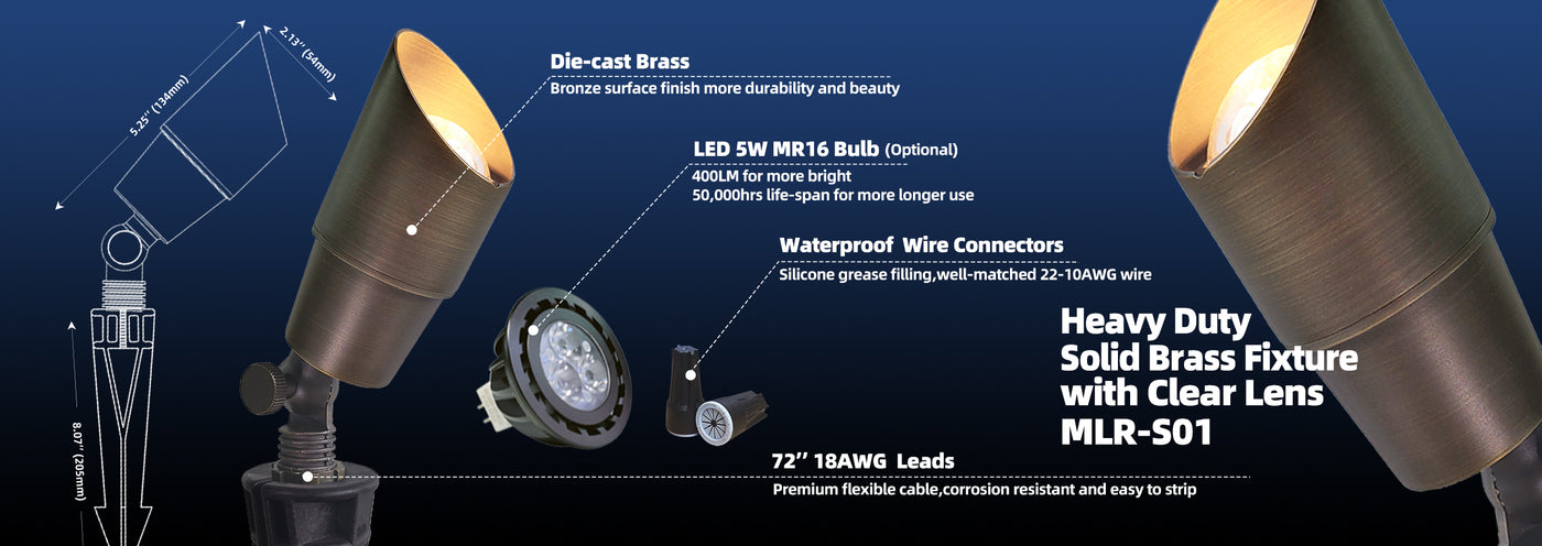 Brass landscape spot light MLR-S01 with adjustable head for outdoor lighting