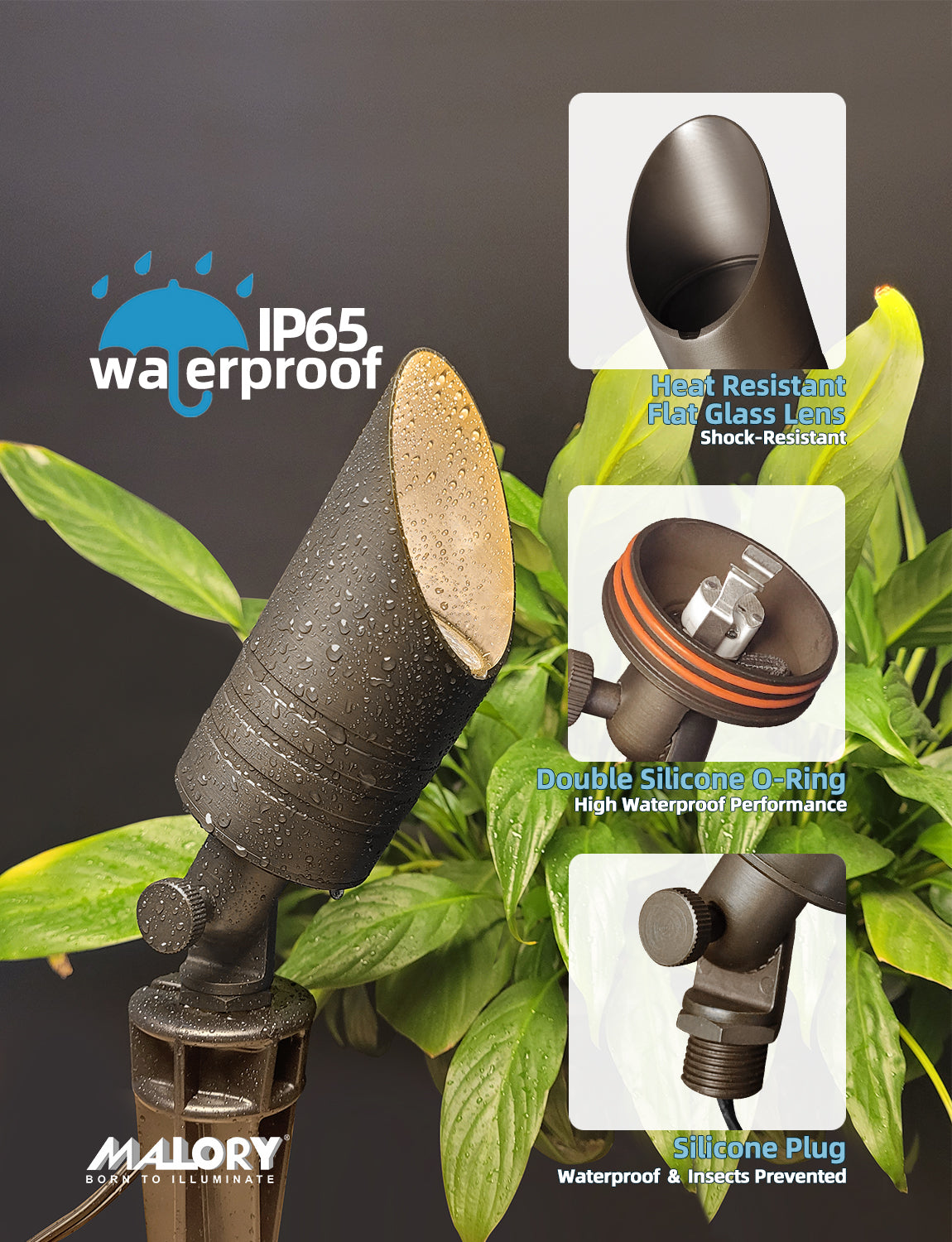 Adjustable head brass landscape spot light MLR-S05 close-up view