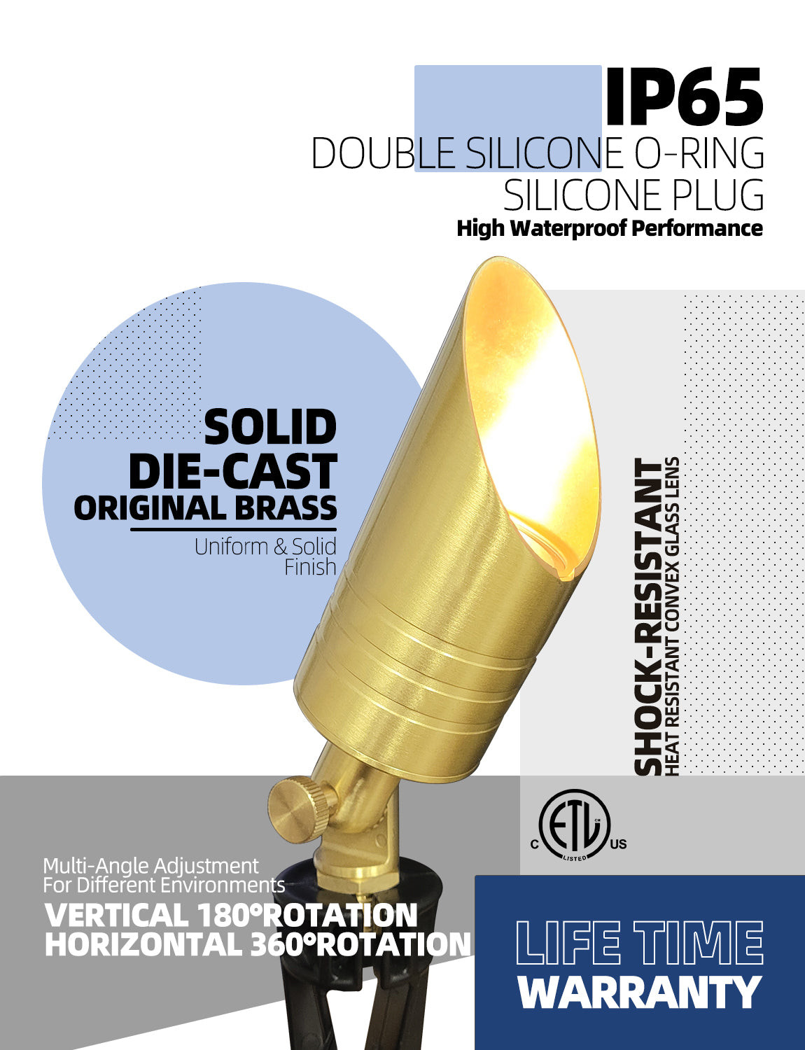 Solid brass landscape spot light MLR-S05 for outdoor accent lighting
