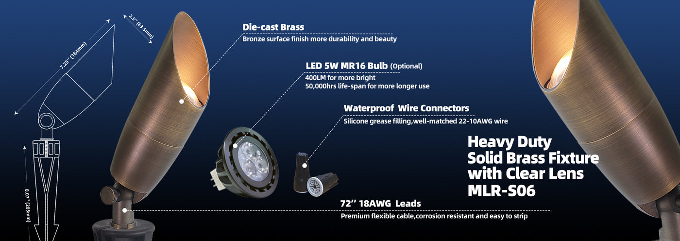 Brass landscape spot light MLR-S06 for garden spotlight installation-details