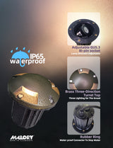 MALORY Brass 12V Three-Direction Turret In-Ground Well Light – Low Voltage Landscape Lighting  (MLR-G07)