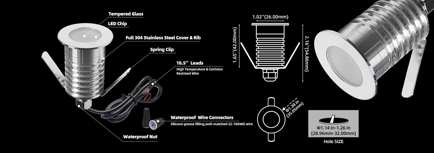 LED recessed deck step lights 3W installed on outdoor stairs