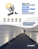LED recessed deck step light MLR-SSG01-03 illuminating stairs at night