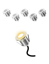 LED recessed deck step light set installed along stairway