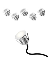 LED recessed deck step light set installed along stairway