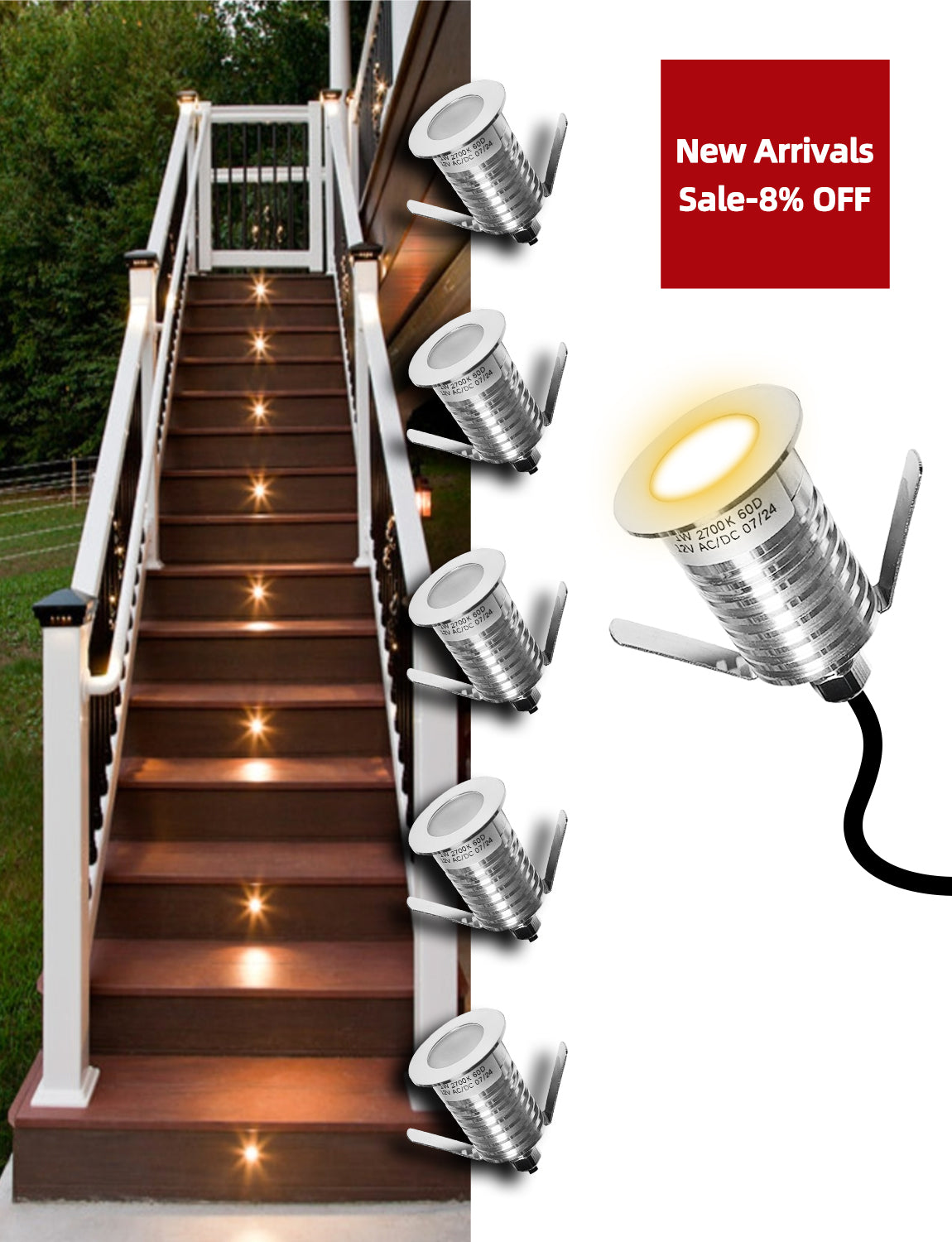 LED recessed deck step light MLR-SSG04-06 installed on outdoor stairs