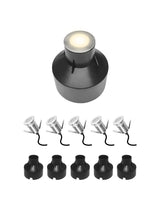 LED recessed deck step light set installed along stairway