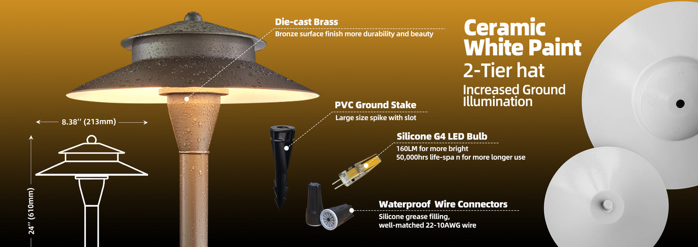 Modern brass path light MLR-P03 for outdoor landscape pathways-details