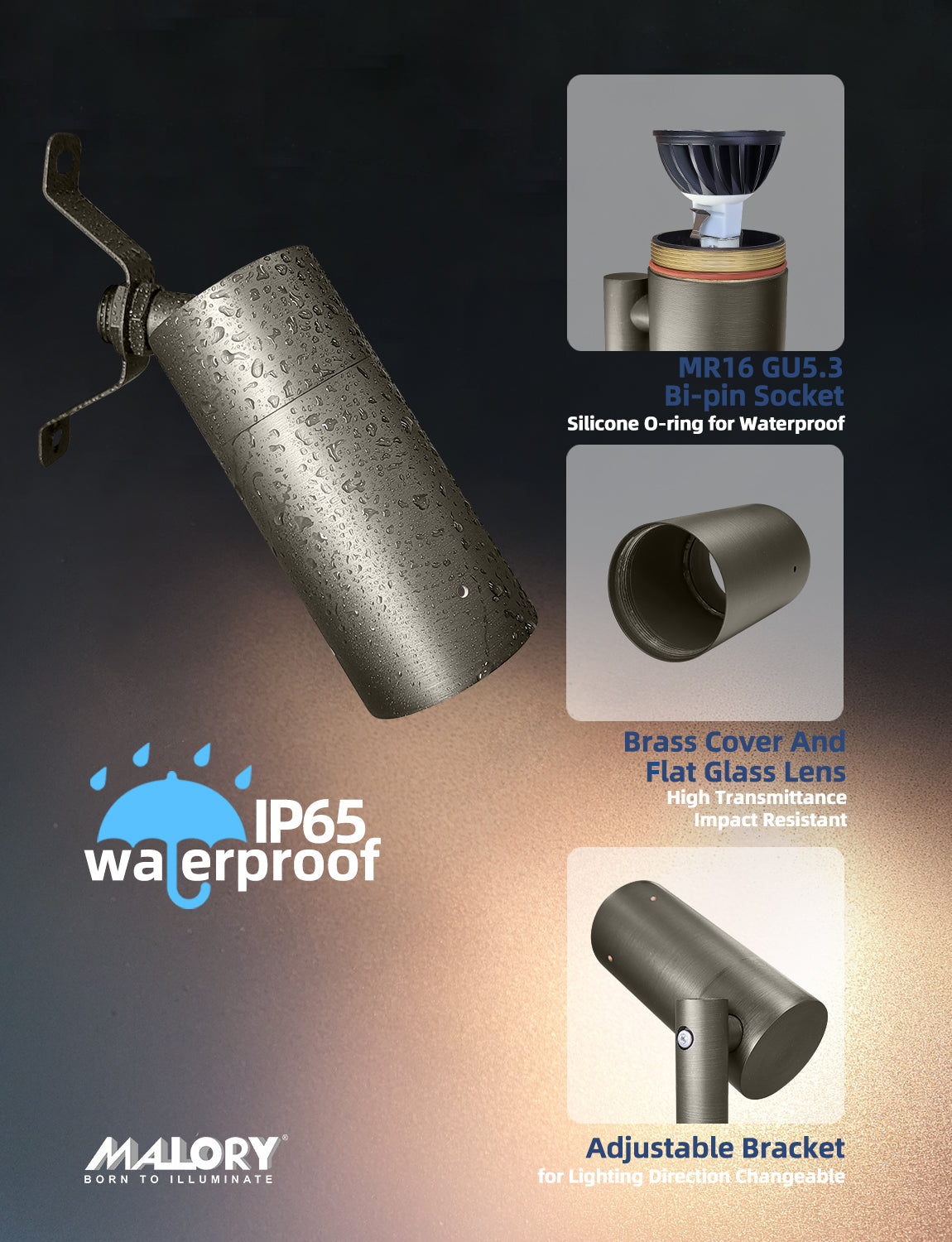 Solid brass housing outdoor down light corrosion resistant