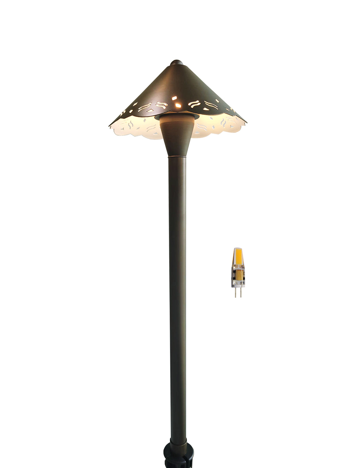 MALORY Hollow Design LED Brass Path Light – Low Voltage Landscape Lighting with Integrated 2W 2700K (MLR-P04)