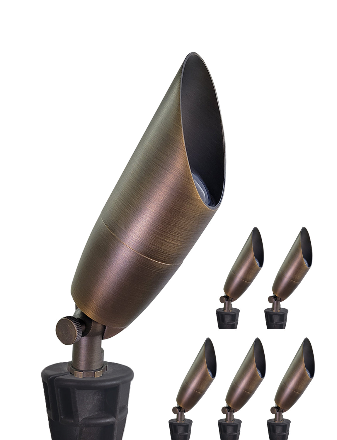 MALORY 12V Solid Brass Outdoor Spotlight for Front and Backyard with Large Rugged Slot Spike (MLR-S06)