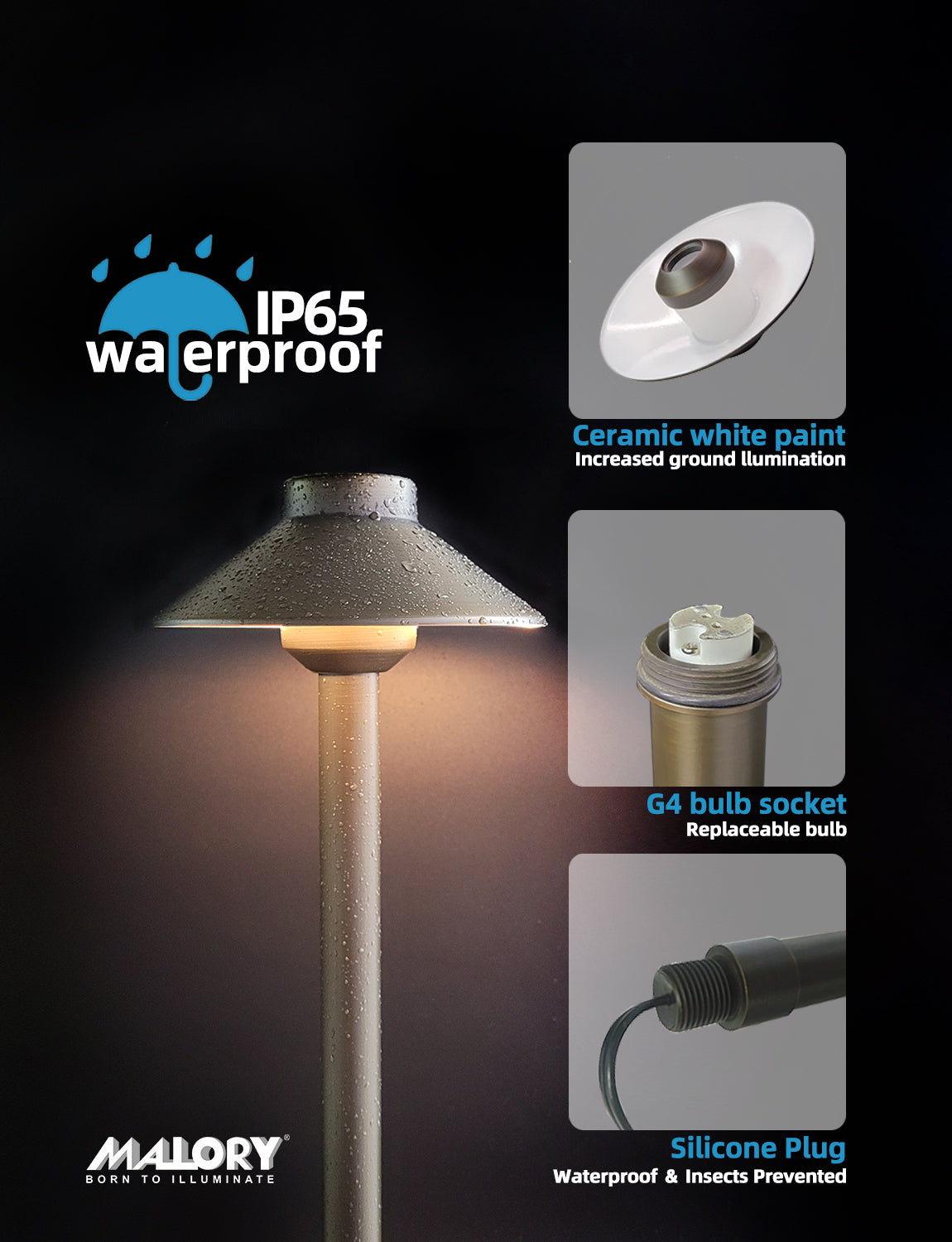MALPRY Brass Low Voltage Landscape Path Lighting for Garden Walkway Patio Yard (MLR-P01)