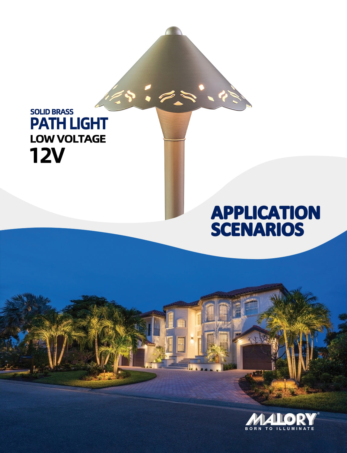 MALORY Hollow Design LED Brass Path Light – Low Voltage Landscape Lighting with Integrated 2W 2700K (MLR-P04)