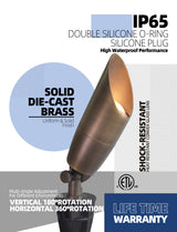 MALORY 12V Solid Brass Outdoor Spotlight for Front and Backyard with Large Rugged Slot Spike (MLR-S06)
