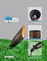 MALORY 12V Solid Brass Outdoor Spotlight for Front and Backyard with Large Rugged Slot Spike (MLR-S06)