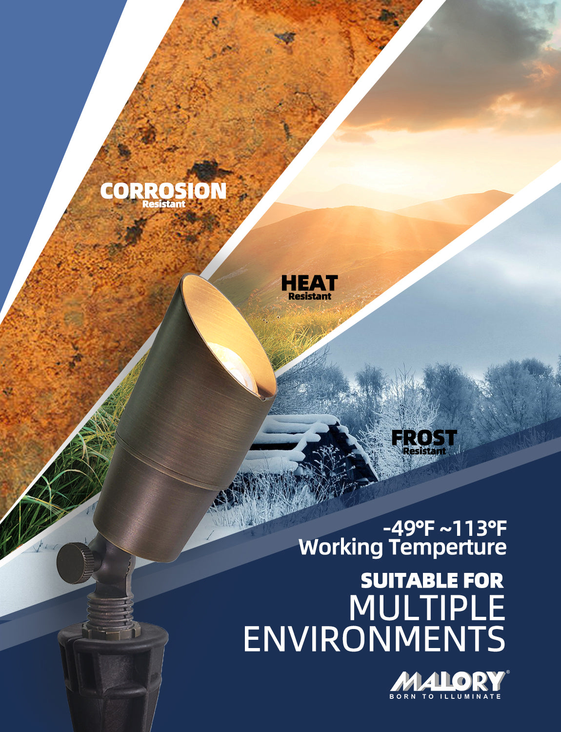 Brass landscape spot light MLR-S01 with adjustable head for outdoor lighting