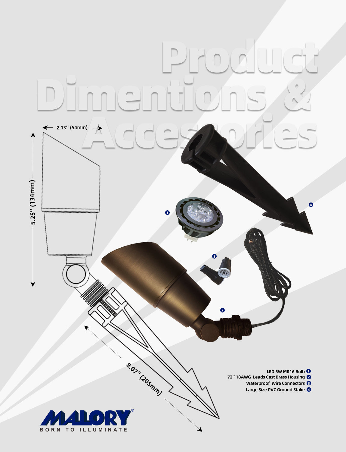 Brass landscape spot light MLR-S01 with adjustable head for outdoor lighting