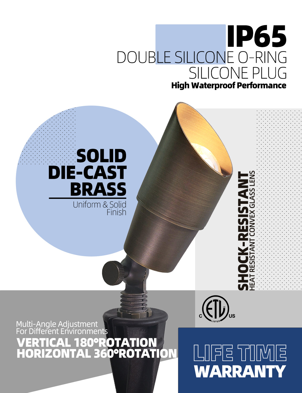 Brass landscape spot light MLR-S01 with adjustable head for outdoor lighting