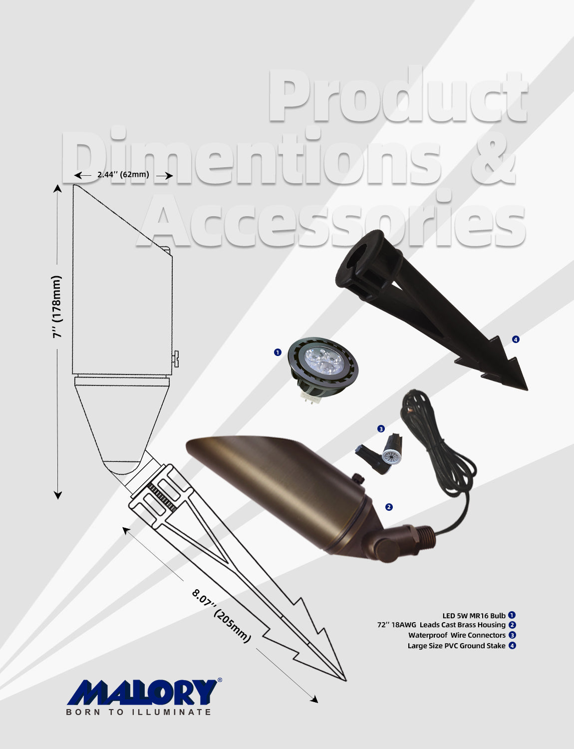 Brass outdoor landscape spot light MLR-S03 for garden and yard lighting