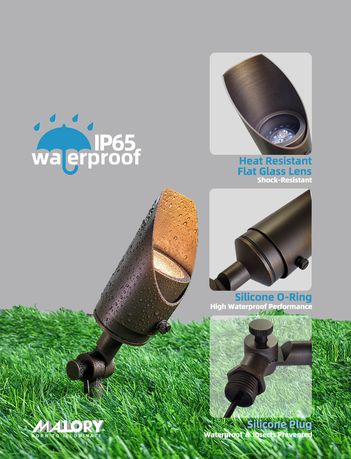 Brass landscape spotlight MLR-S04 adjustable beam outdoor lighting