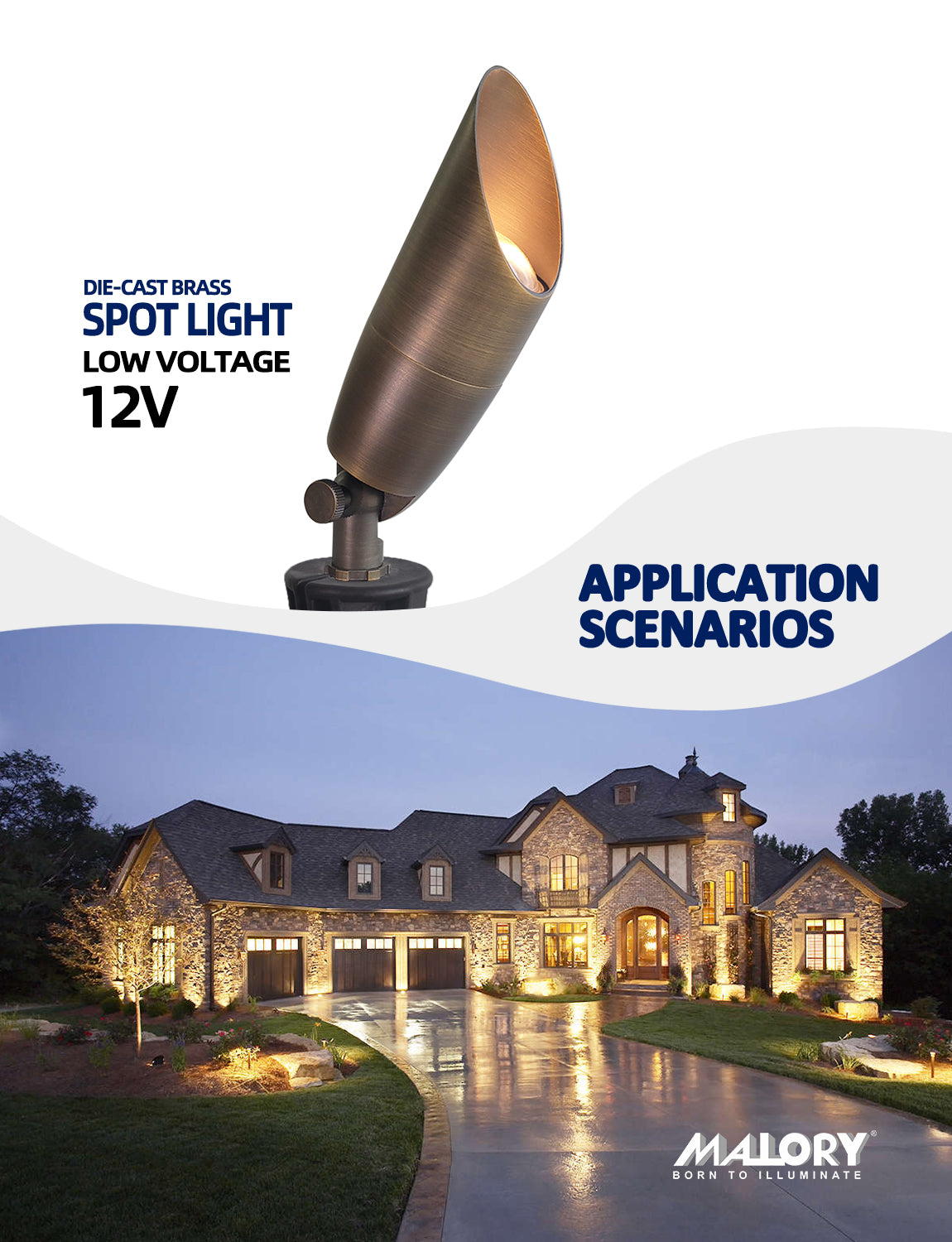 Malory MLR-S06 Solid Brass Low Voltage Landscape Spotlight