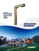 Outdoor brass path light MLR-P02 providing walkway illumination at night