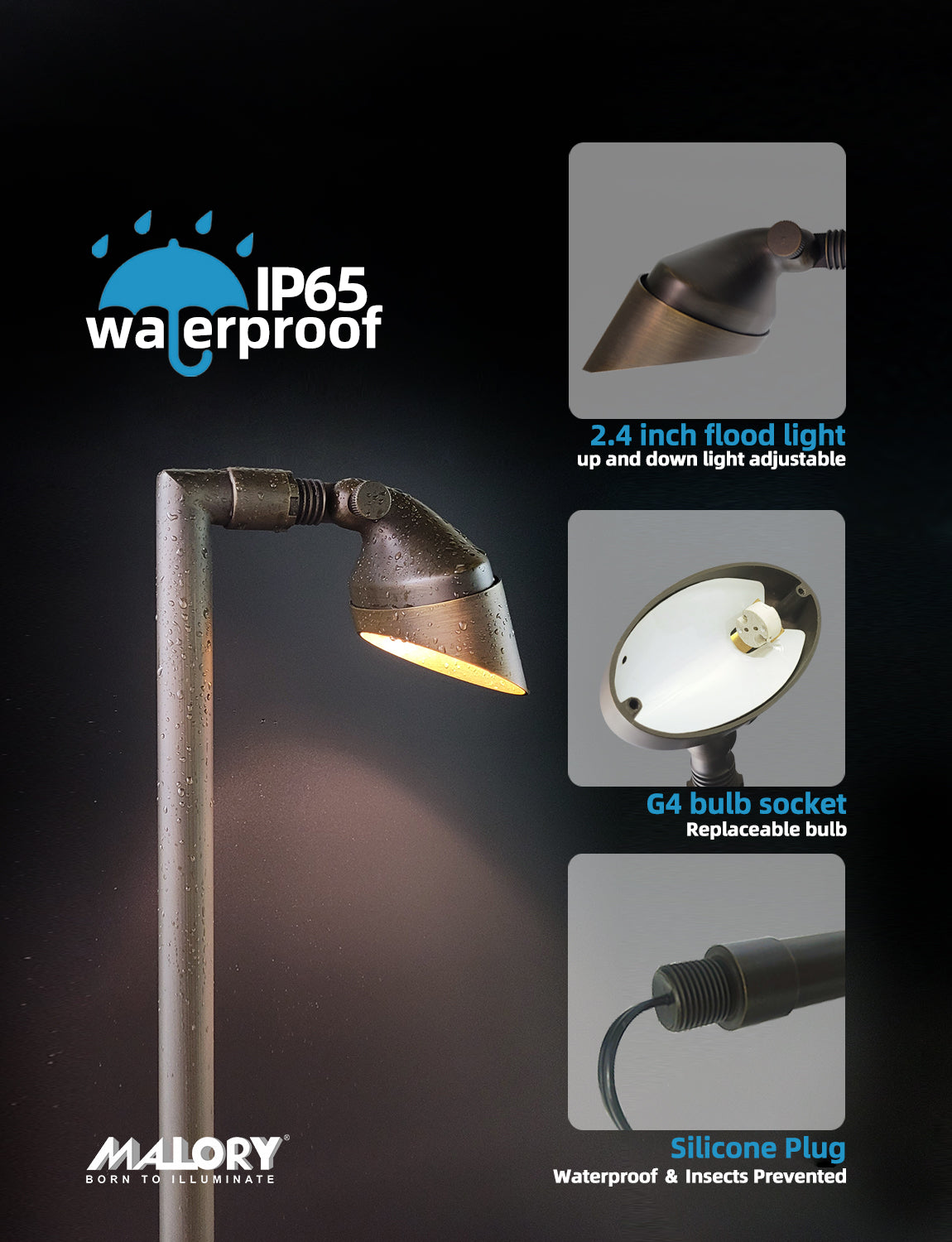 Directional brass path light MLR-P06 with adjustable lighting head